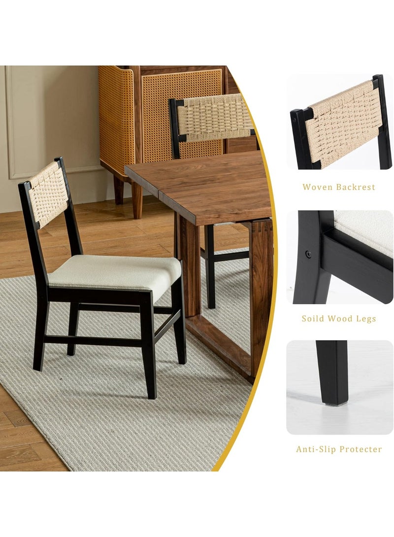 Chogori Wooden Dining Chairs Set of 2, Modern Mid Century Woven Back Dining Room Chairs with Solid Wood Frame and Cushion for Dining Room, Living Room, Kitchen - Image 4