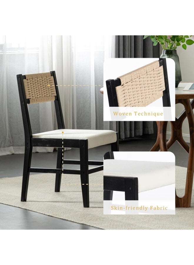 Chogori Wooden Dining Chairs Set of 2, Modern Mid Century Woven Back Dining Room Chairs with Solid Wood Frame and Cushion for Dining Room, Living Room, Kitchen - Image 3