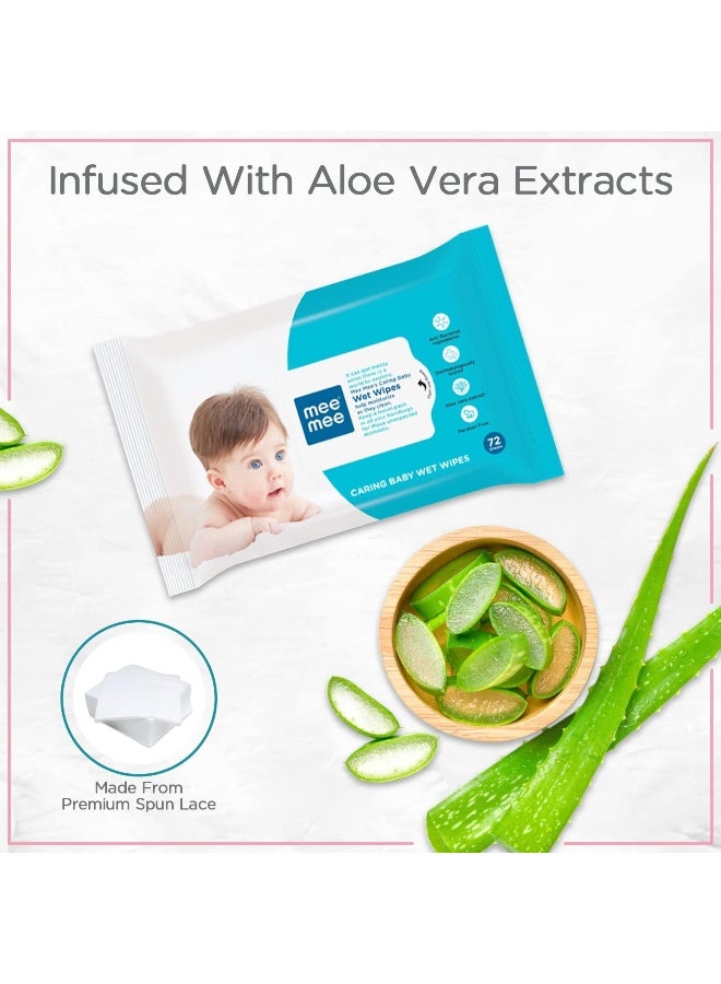 Mee Mee Caring Baby Wet Wipes with Aloe Vera  72 counts, Pack of 3 - Image 3