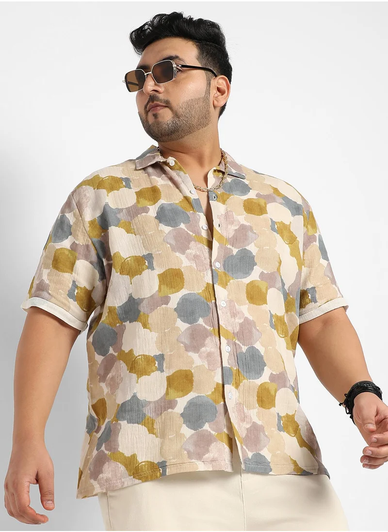 Instafab Plus Instafab Plus Men's Multicolour Abstract Print Shirt For Casual Wear | Spread Collar | Short Sleeve | Button Closure | Cotton Double Cloth Shirt Crafted With Comfort Fit For Everyday Wear