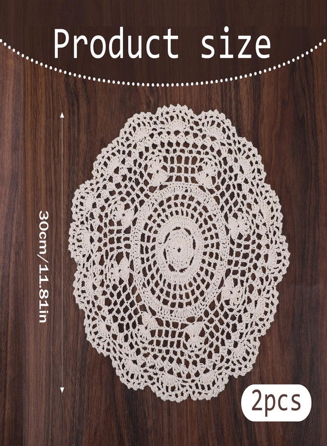 Zyghjort Crochet Doilies, 2 Pcs 11.8 Inch Round Cotton Doilies for Tables Vintage Handmade Lace Placemats Knitted Tablecloth for Home Kitchen Dining Room Wedding Party Decoration (Beige) - Image 2