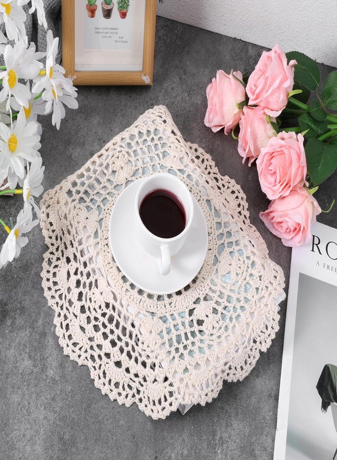 Zyghjort Crochet Doilies, 2 Pcs 11.8 Inch Round Cotton Doilies for Tables Vintage Handmade Lace Placemats Knitted Tablecloth for Home Kitchen Dining Room Wedding Party Decoration (Beige) - Image 3