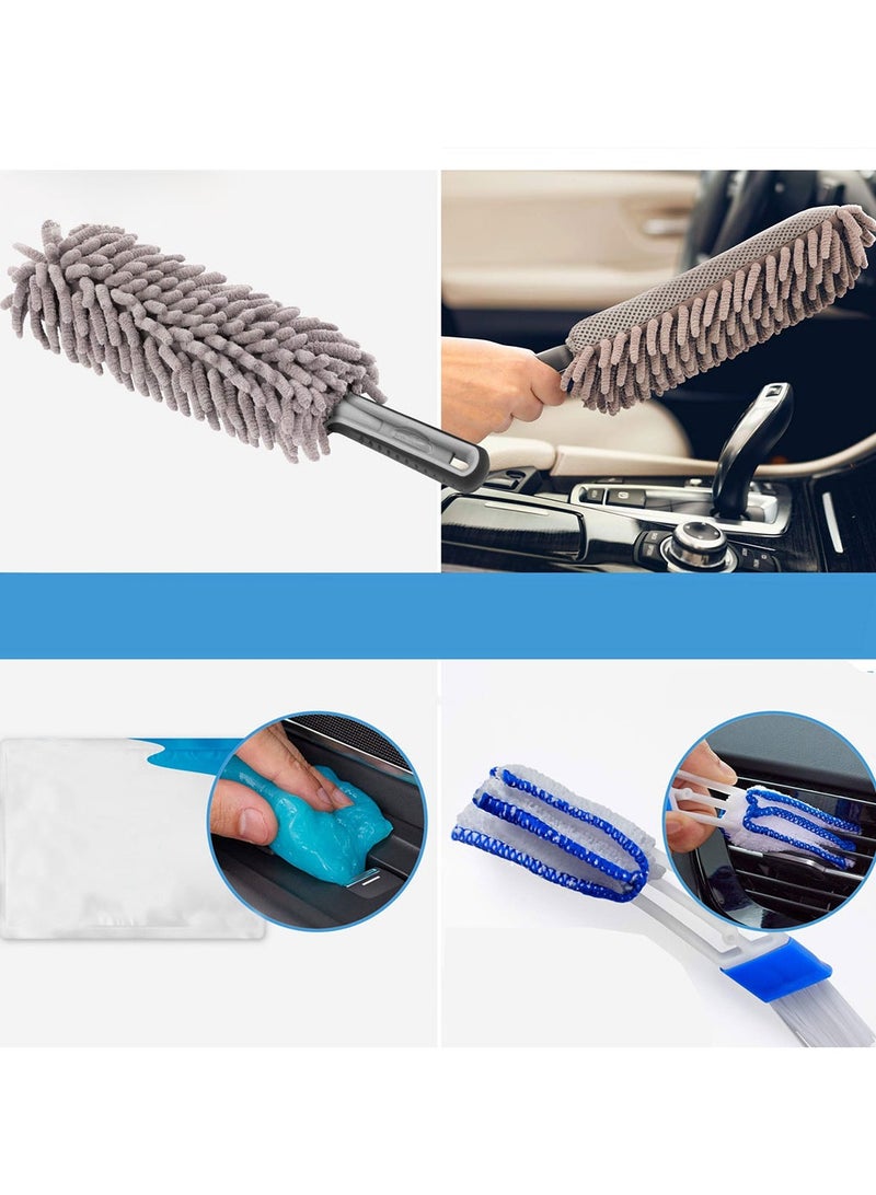 Personal Car Cleaning Kit with Storage Bag 14 Pieces Includes Microfiber Towels, Car Duster, Interior Cleaning Tools, Brushes and Accessories – Blue Color – Complete Auto Detailing Set for Interior and Exterior - Image 3
