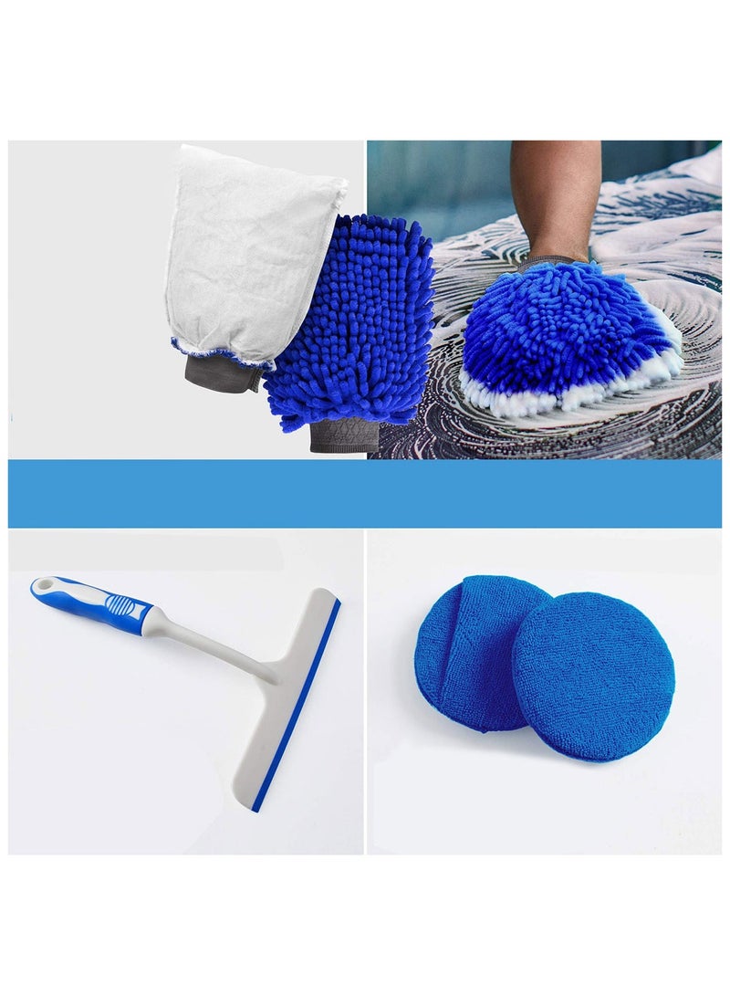 Personal Car Cleaning Kit with Storage Bag 14 Pieces Includes Microfiber Towels, Car Duster, Interior Cleaning Tools, Brushes and Accessories – Blue Color – Complete Auto Detailing Set for Interior and Exterior - Image 2
