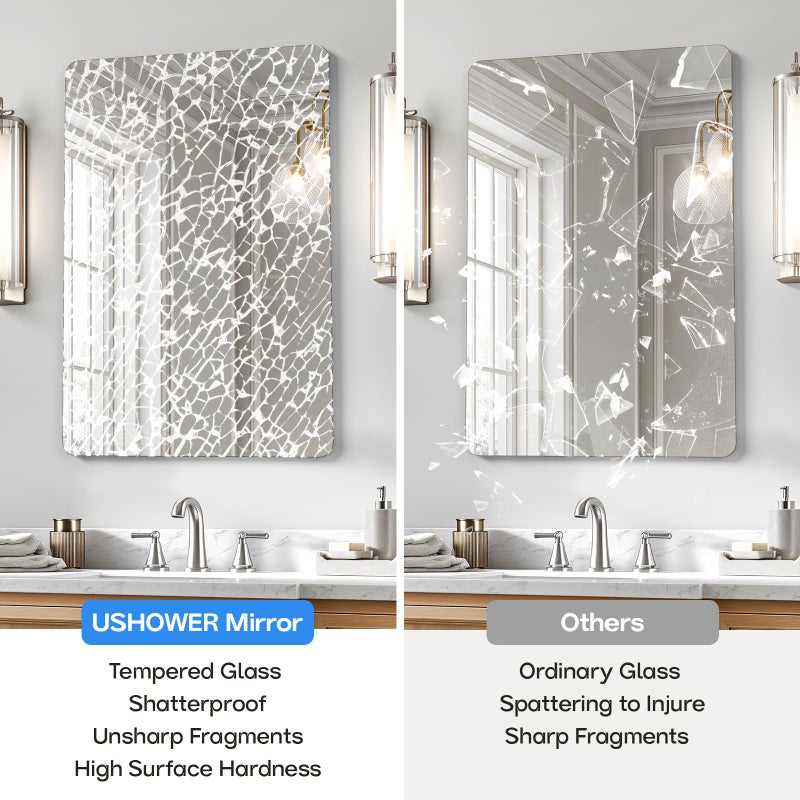 USHOWER 2-Pack Frameless Bathroom Mirrors for Over Sink, 24x36 Inch Rectangular Bathroom Mirrors with Rounded Corner, Shatterproof Mirror for Vanity, Bedroom, Entryway Upgraded & Remodel - Image 3