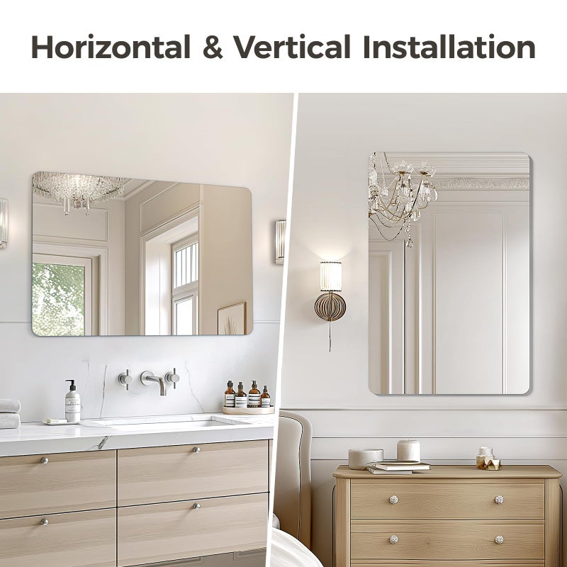 USHOWER 2-Pack Frameless Bathroom Mirrors for Over Sink, 24x36 Inch Rectangular Bathroom Mirrors with Rounded Corner, Shatterproof Mirror for Vanity, Bedroom, Entryway Upgraded & Remodel - Image 4