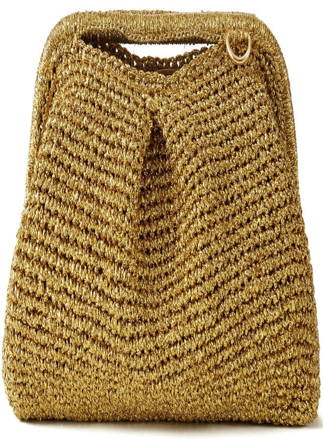 FanChris Women's Evening Bag with gold and silver threads Clutch Purse Detachable Chain Crossbody Bag for Wedding Party Handbag(Gold) - Image 3