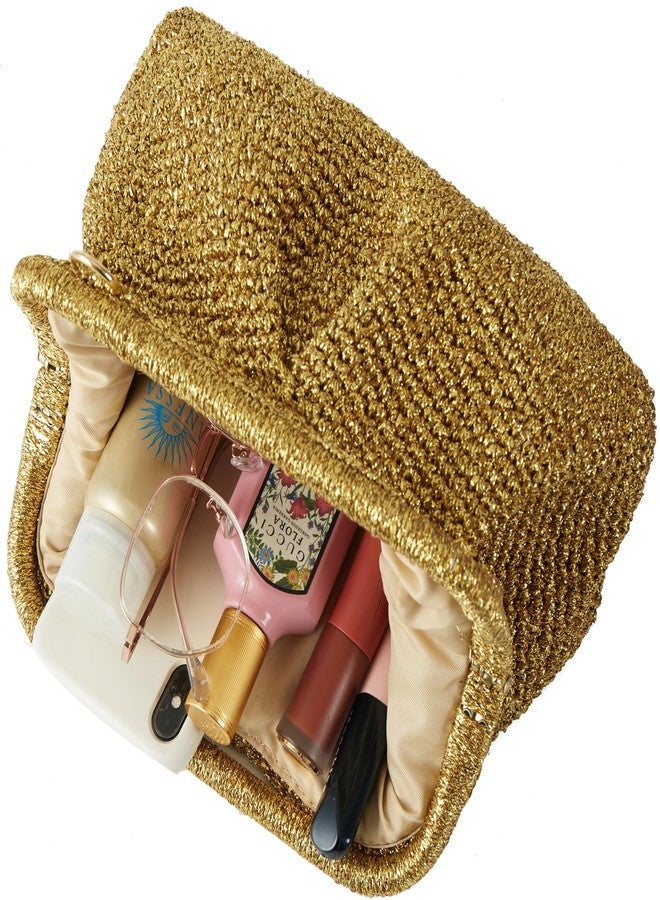 FanChris Women's Evening Bag with gold and silver threads Clutch Purse Detachable Chain Crossbody Bag for Wedding Party Handbag(Gold) - Image 5