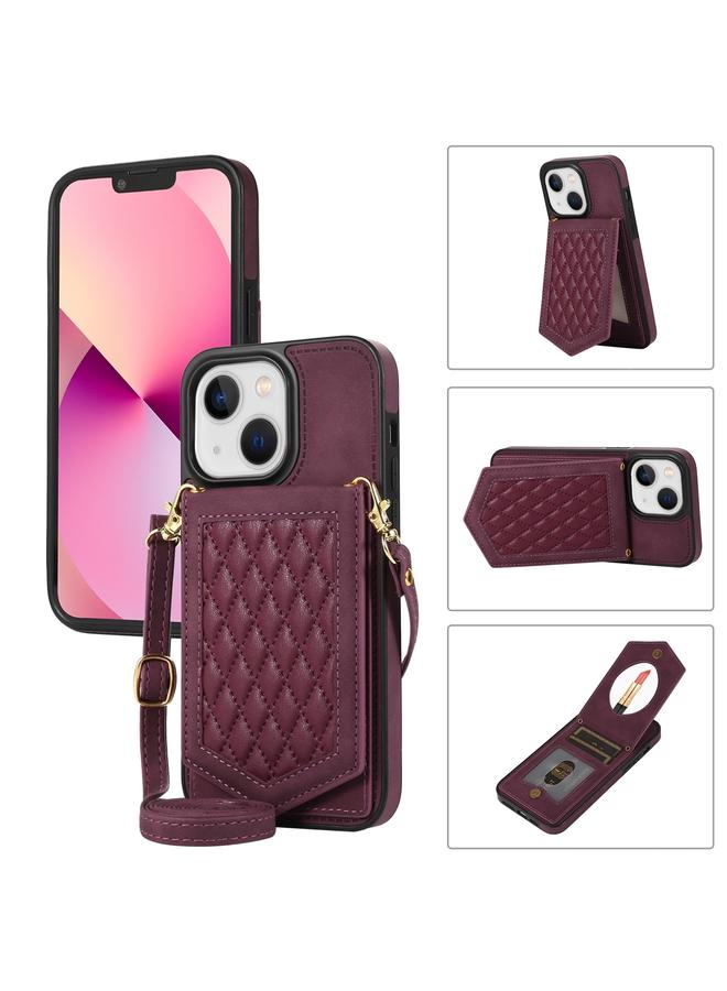 اس-توب جراب لهاتف iPhone 14 Plus بنسيج معيني مزود بخاصية RFID مع حبل و مرآة - Image 1