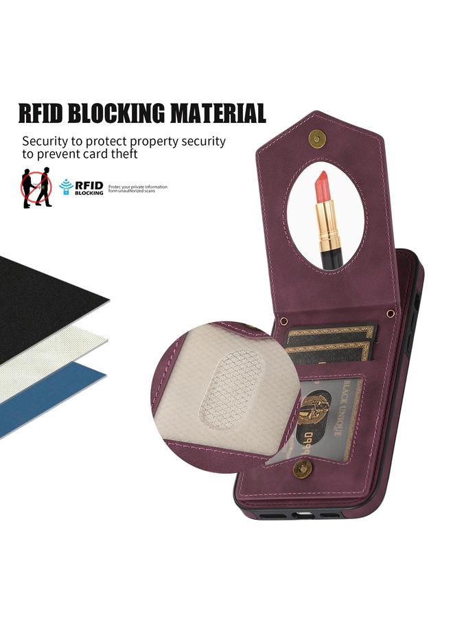 اس-توب جراب لهاتف iPhone 14 Plus بنسيج معيني مزود بخاصية RFID مع حبل و مرآة - Image 4