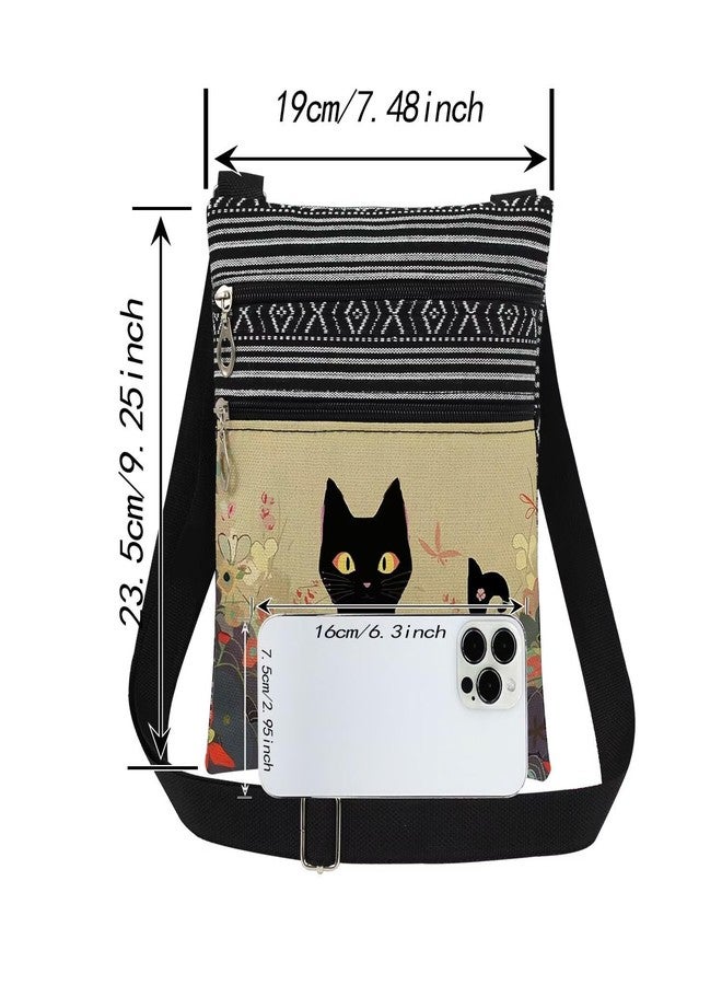 XiaoGalaee Floral Black Cat Print Women Adjustable Shoulder Strap Crossbody Bag Travel Messenger Bag A Gift for Cat lovers Men Purse Birthday Gift for Animal lovers - Image 4