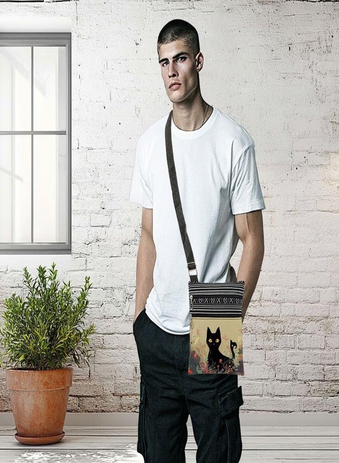 XiaoGalaee Floral Black Cat Print Women Adjustable Shoulder Strap Crossbody Bag Travel Messenger Bag A Gift for Cat lovers Men Purse Birthday Gift for Animal lovers - Image 5
