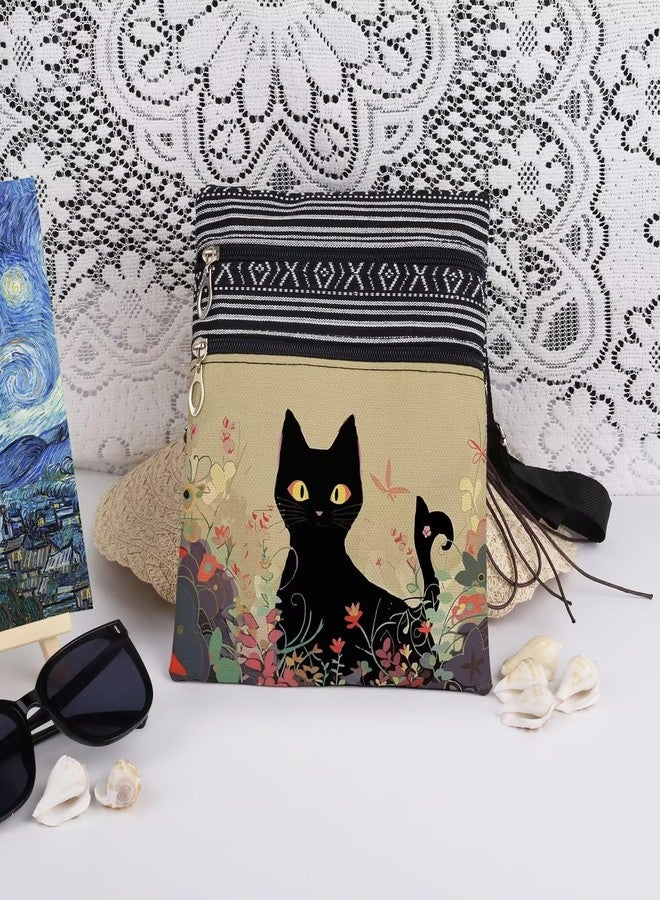 XiaoGalaee Floral Black Cat Print Women Adjustable Shoulder Strap Crossbody Bag Travel Messenger Bag A Gift for Cat lovers Men Purse Birthday Gift for Animal lovers - Image 3