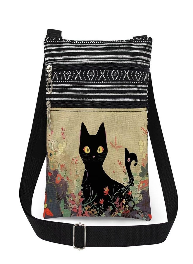 XiaoGalaee Floral Black Cat Print Women Adjustable Shoulder Strap Crossbody Bag Travel Messenger Bag A Gift for Cat lovers Men Purse Birthday Gift for Animal lovers - Image 1