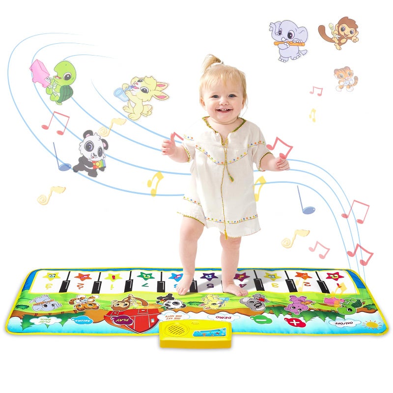 M SANMERSEN Piano Mat, 39.5" X 14" Musical Mat 8 Instrument Sounds Piano Mat for Toddlers Touch Play Dancing Mat Toy for 1 2 3 Year Old Girls Boys Gifts - Image 1