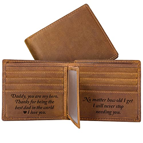 Kullder Mens Leather Wallet Engraved Dad Personalized Gift for Fathers Day, Christmas, Birthday - Best Dad Ever - Image 1