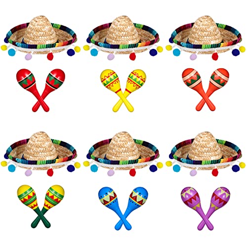 Honoson 12 Pcs Wooden Fiesta Maracas 6 Cinco De Mayo Mini Sombrero Top Hat for Sombrero Mexican Party Decor18 PcsFresh Style - Image 5