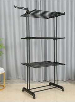 Taimi Foldable 3 Tier Clothes Drying Rack for Laundry Rolling- Black -170X76X50 cm  - Image 5