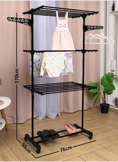 Taimi Foldable 3 Tier Clothes Drying Rack for Laundry Rolling- Black -170X76X50 cm  - Image 2