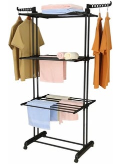 Taimi Foldable 3 Tier Clothes Drying Rack for Laundry Rolling- Black -170X76X50 cm  - Image 3
