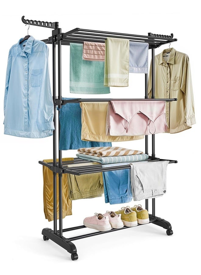 Taimi Foldable 3 Tier Clothes Drying Rack for Laundry Rolling- Black -170X76X50 cm - Image 2