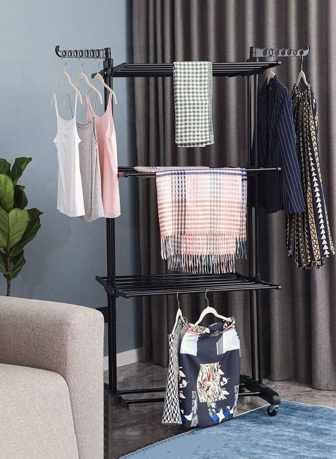 Taimi Foldable 3 Tier Clothes Drying Rack for Laundry Rolling- Black -170X76X50 cm - Image 3