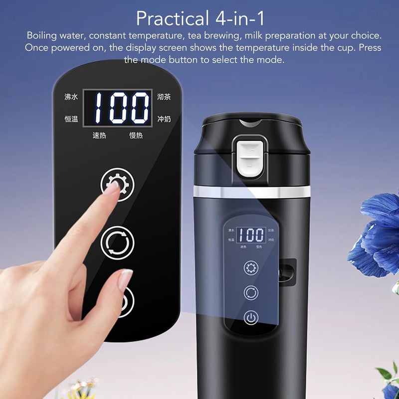 YUEHISY Portable Car Heating Cup, 500ml 4 in 1 Electric Kettle with Temperature Control, Leak Proof, Stainless Steel Car Heated Mug, Easy to Use - Image 1