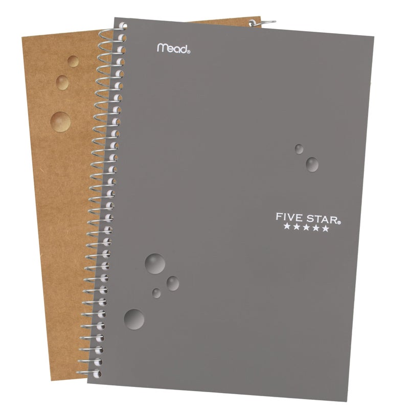 Five Star Spiral Notebook, 2 Subject, College Ruled Paper, 6" x 9-1/2", 80 Sheets, Fights Ink Bleed, Water Resistant Cover, Gray (840029AA3-ECM) - Image 5