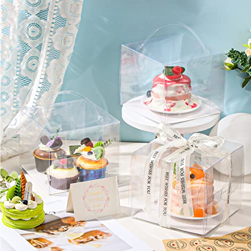 Tatuo 40 Pcs 6 x 6 x 5 Inch Transparent Cake Boxes with Handle and Boards Clear Wedding Cake Boxes for Guests Bakery Cookies Cupcake Dessert Birthday Party Gift - Image 3