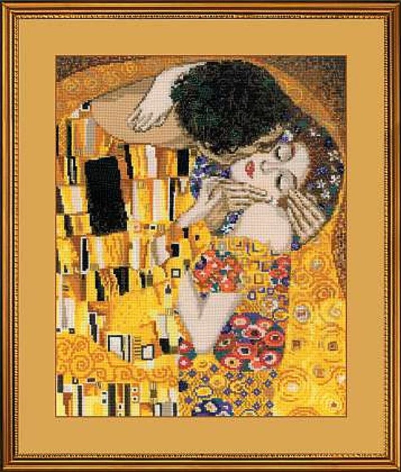 RIOLIS - The Kiss After G. Klimt 1170, Valentine Cross Stitch Kit 11,81"x13,78", Cross Stitch Kits for Beginners & Advanced, Crossstitching Kits Adult, Counted Stitching Kits, Valentine Embroidery Kit - Image 1