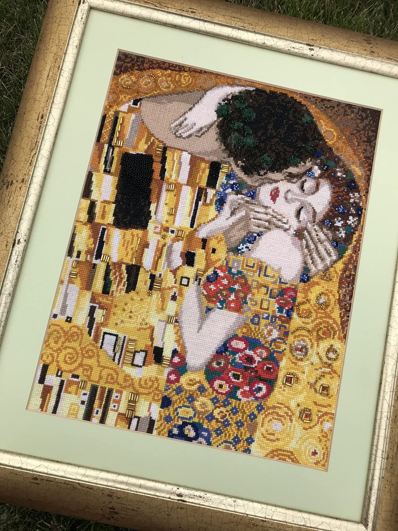 RIOLIS - The Kiss After G. Klimt 1170, Valentine Cross Stitch Kit 11,81"x13,78", Cross Stitch Kits for Beginners & Advanced, Crossstitching Kits Adult, Counted Stitching Kits, Valentine Embroidery Kit - Image 4