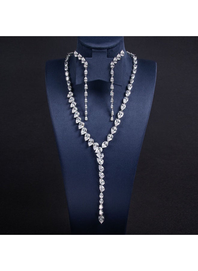 Ciara Wedding Dress Accessories Set Simple Two tone Splicing Waterdrop Heart Plated Real Gold Zircon Necklace Earring Set for Women - Image 1
