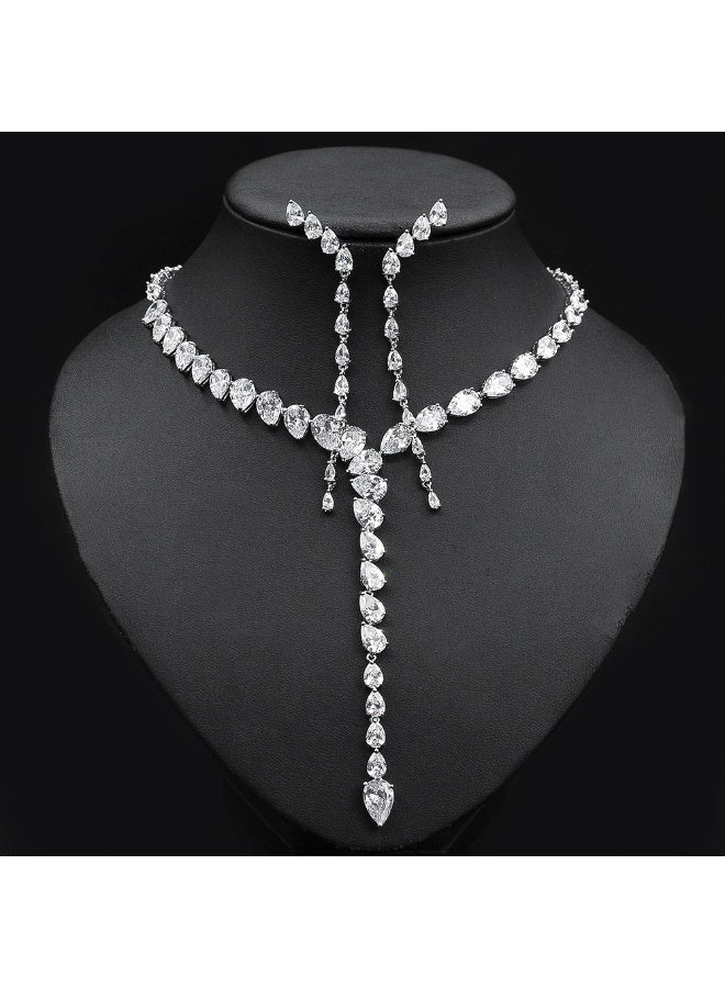Ciara Wedding Dress Accessories Set Simple Two tone Splicing Waterdrop Heart Plated Real Gold Zircon Necklace Earring Set for Women - Image 2
