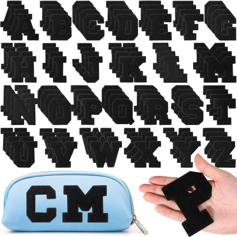 Jutom 104 Pcs Chenille Letters Patches Iron on Large 3.2 H x 2.4 W College Letters Patches Embroidered Trimmed Preppy Alphabet for Clothing Repairing(Black) - Image 1