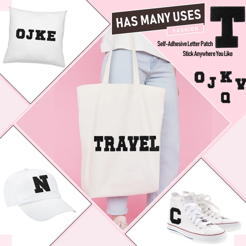 Jutom 104 Pcs Chenille Letters Patches Iron on Large 3.2 H x 2.4 W College Letters Patches Embroidered Trimmed Preppy Alphabet for Clothing Repairing(Black) - Image 3