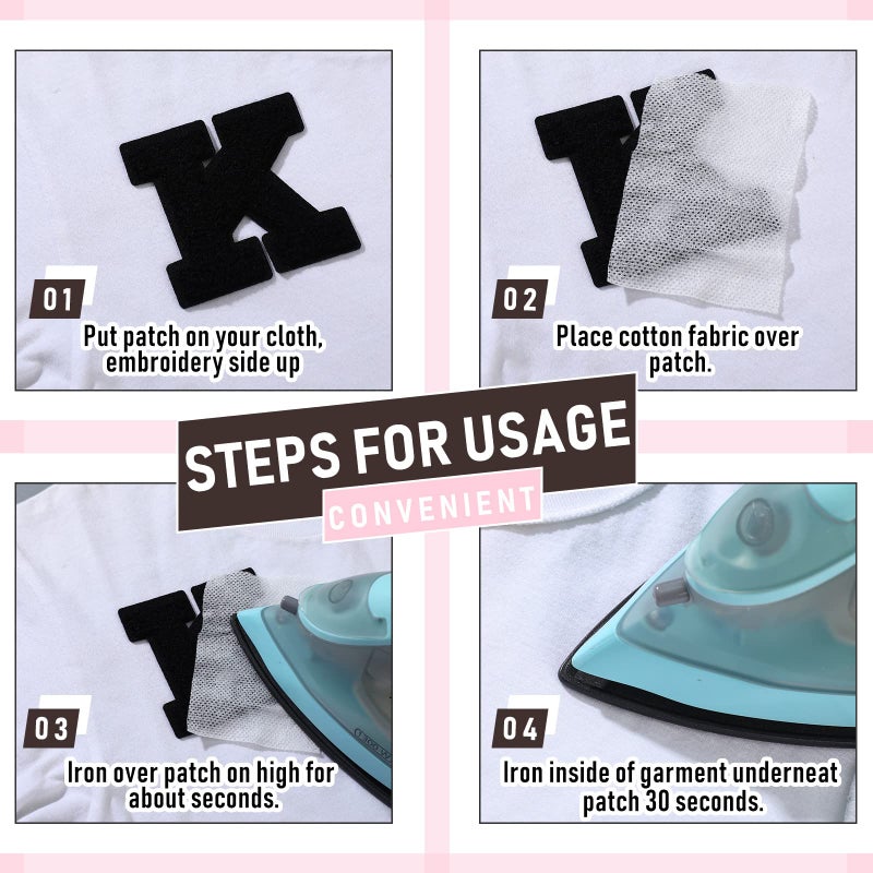 Jutom 104 Pcs Chenille Letters Patches Iron on Large 3.2 H x 2.4 W College Letters Patches Embroidered Trimmed Preppy Alphabet for Clothing Repairing(Black) - Image 5