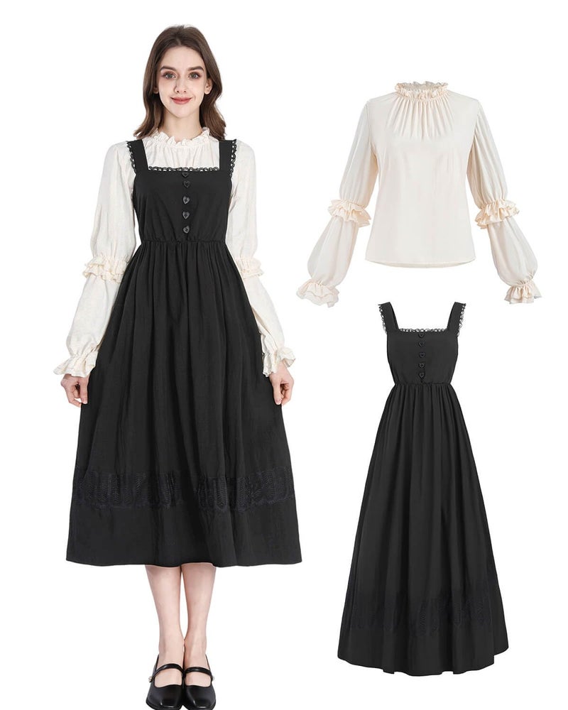 Nuoqi Women Victorian Dress Costume 1800s Edwardian Dress 2-Piece Victorian Top with Dress, Large - Image 2