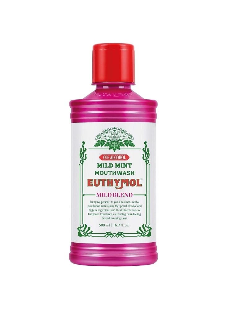 Euthymol Mild Mint Mouthwash Alcohol-Free with Fluoride – Gentle & Fresh Breath – 500ml - Image 1