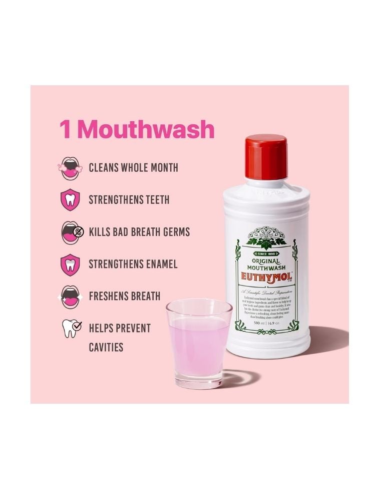 Euthymol Mild Mint Mouthwash Alcohol-Free with Fluoride – Gentle & Fresh Breath – 500ml - Image 3