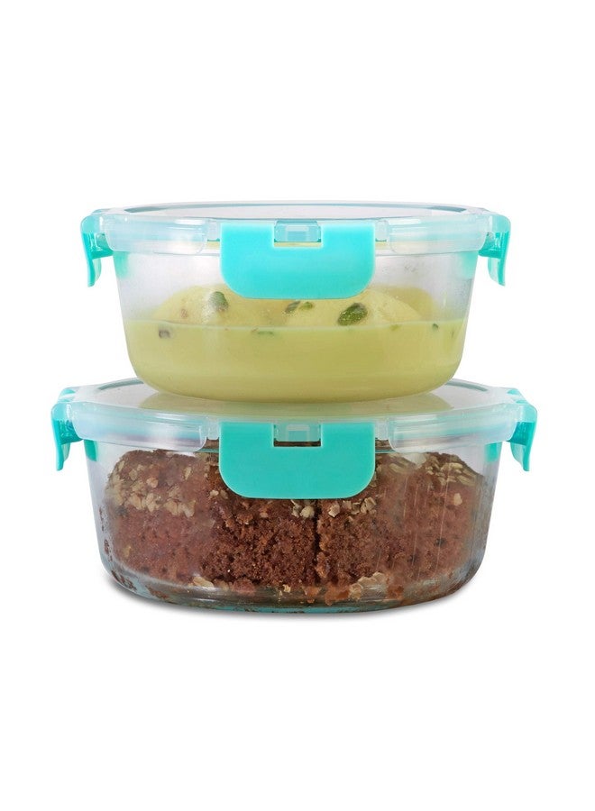 Allo Allo FoodSafe Glass Containers with Lids with Break Free Lock, Microwave Safe Containers,Borosilicate Meal Prep Glass Food Storage Containers for Kitchen, Set of 2, 635ml & 930ml, Round  - Image 1