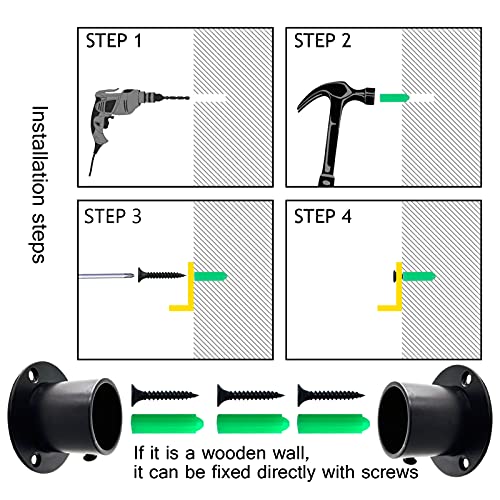 OperSeven 1-1/4 Inch 4 Packs Black Heavy Duty Stainless Steel Closet Rod End Supports Closet Pole Sockets Flange Rod Holder with Screws， Closet Shelf and Rod Brackets (High Flange) - Image 3