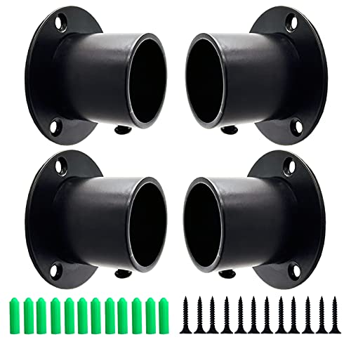 OperSeven 1-1/4 Inch 4 Packs Black Heavy Duty Stainless Steel Closet Rod End Supports Closet Pole Sockets Flange Rod Holder with Screws， Closet Shelf and Rod Brackets (High Flange) - Image 1