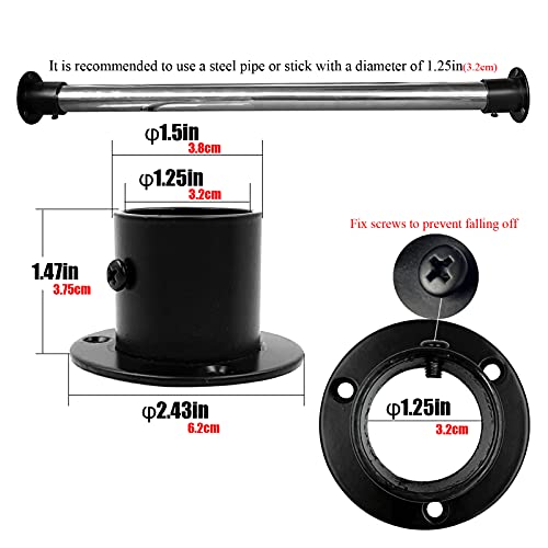 OperSeven 1-1/4 Inch 4 Packs Black Heavy Duty Stainless Steel Closet Rod End Supports Closet Pole Sockets Flange Rod Holder with Screws， Closet Shelf and Rod Brackets (High Flange) - Image 2