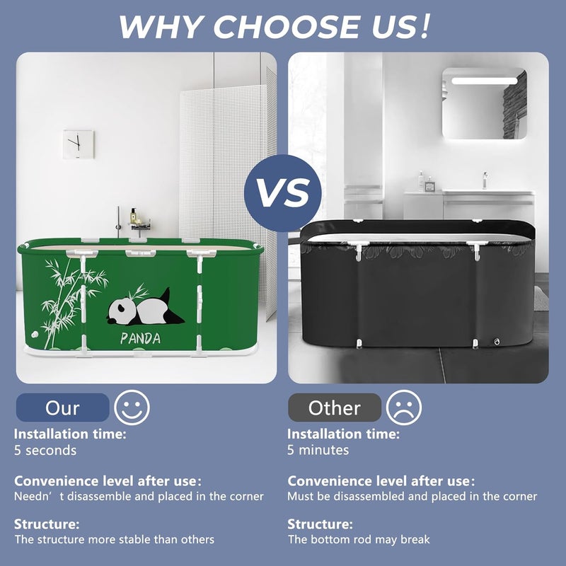 STARBRILLIANT Ice Bath Tub for Athletes, Oval Collapsible Hot Tub Portable Cold Plunge for Outdoor Garden Yard Gym, Adult Spa Freestanding Bathtub for Recovery (Panda) - Image 5