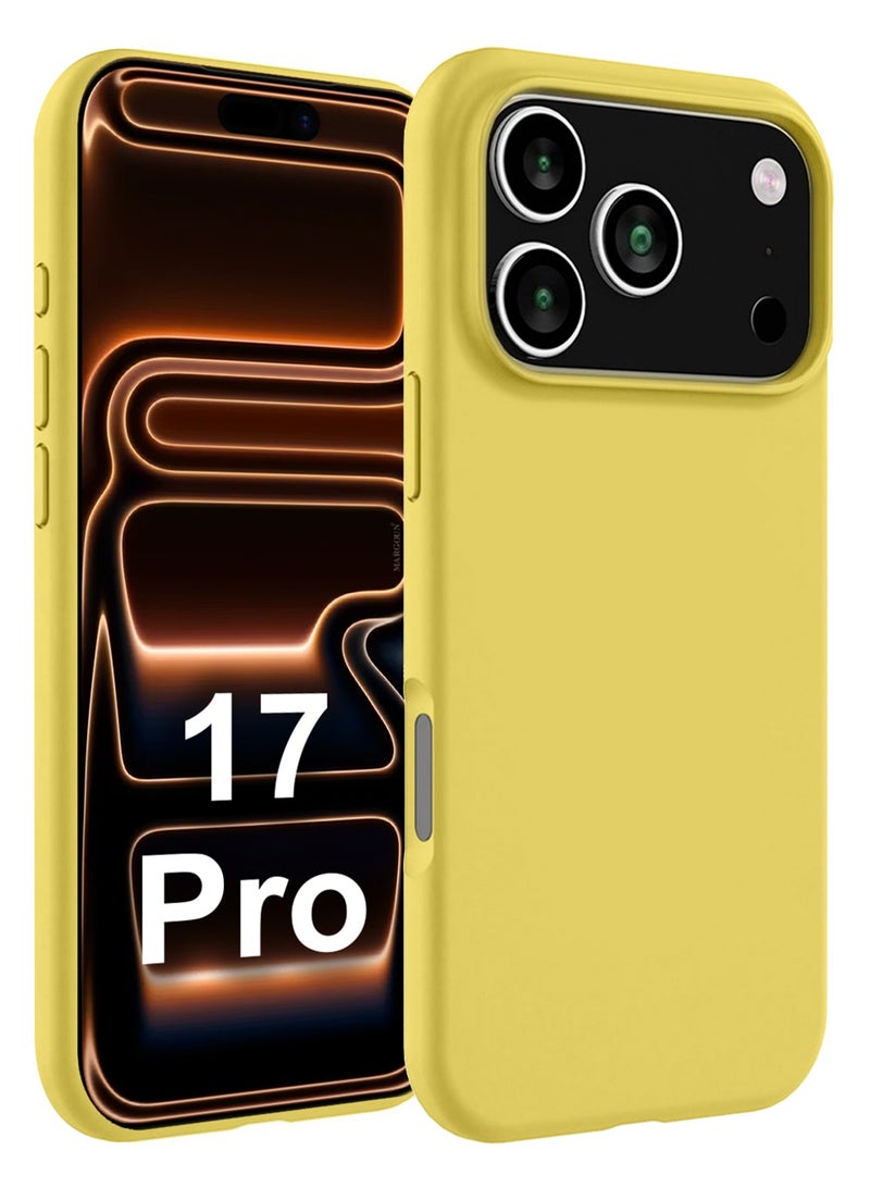 کاتانس 3 عبوات من جراب حماية من السيليكون لهاتف iPhone 17 Pro، بطانة ناعمة من الألياف الدقيقة مضادة للخدش، غطاء حماية فائق النحافة من السقوط مع واقيين للشاشة للخصوصية - أصفر - Image 2