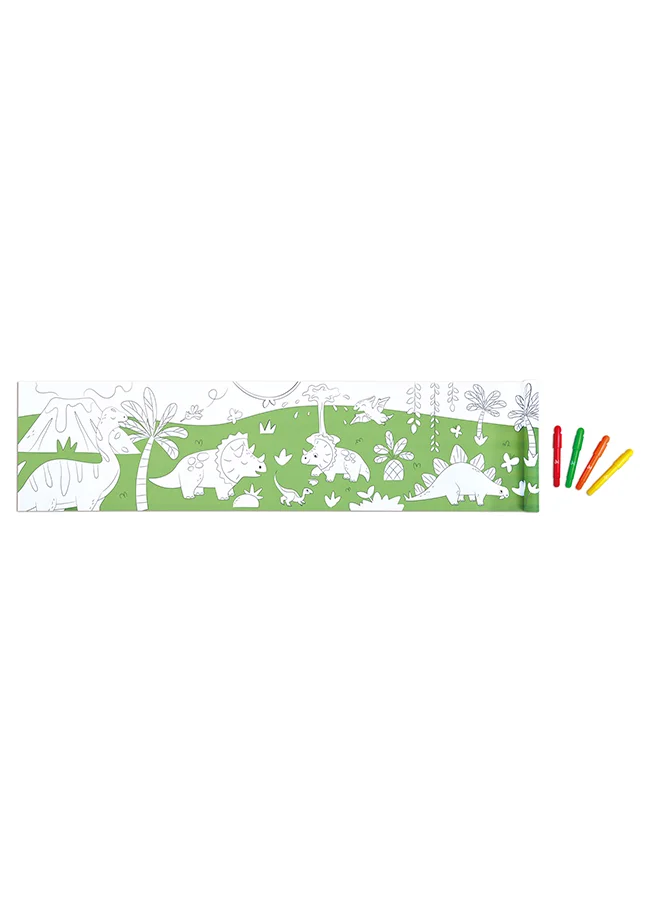 هيب HAPE Dinosaur Doodle Paper Roll for Kids 3Y+ – Self‑Adhesive 40 × 520 cm Art Canvas with 4 Wax Crayons