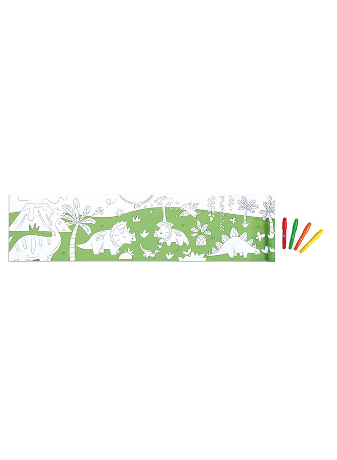 HAPE Dinosaur Doodle Paper Roll for Kids 3Y+ – Self‑Adhesive 40 × 520 cm Art Canvas with 4 Wax Crayons - Image 1