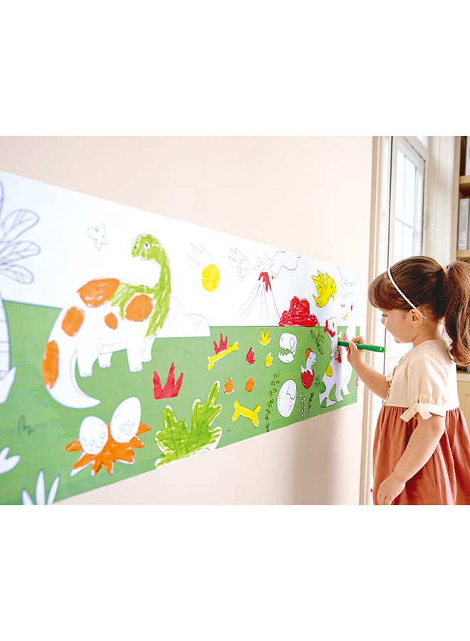 HAPE Dinosaur Doodle Paper Roll for Kids 3Y+ – Self‑Adhesive 40 × 520 cm Art Canvas with 4 Wax Crayons - Image 2