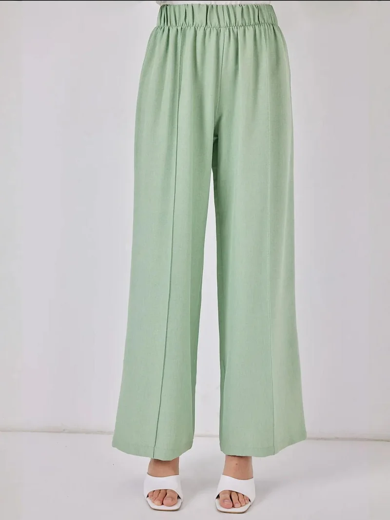 BIG DART BDART Linen Blend Binding Detailed Cardigan and Rib Detail Wide Leg Pants Set