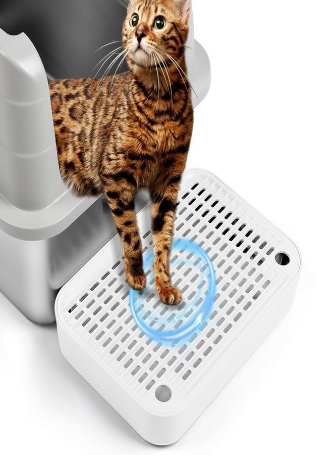 Bartuke Cat Litter Box Ramp Mat with Filter Function, Cat Step Pedal Stool for Self-Cleaning Litter Box, Easy to Clean, Ideal for Kitten & Elderly Cats (White) - Image 1